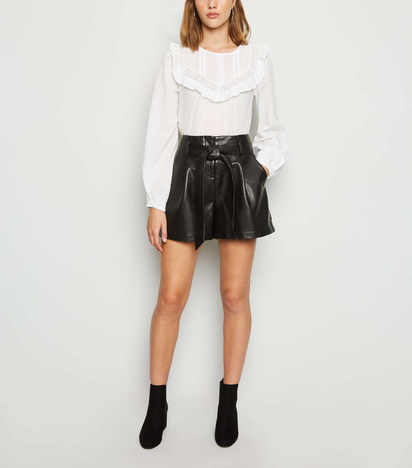 Black Leather-Look High Waist Shorts Image 2