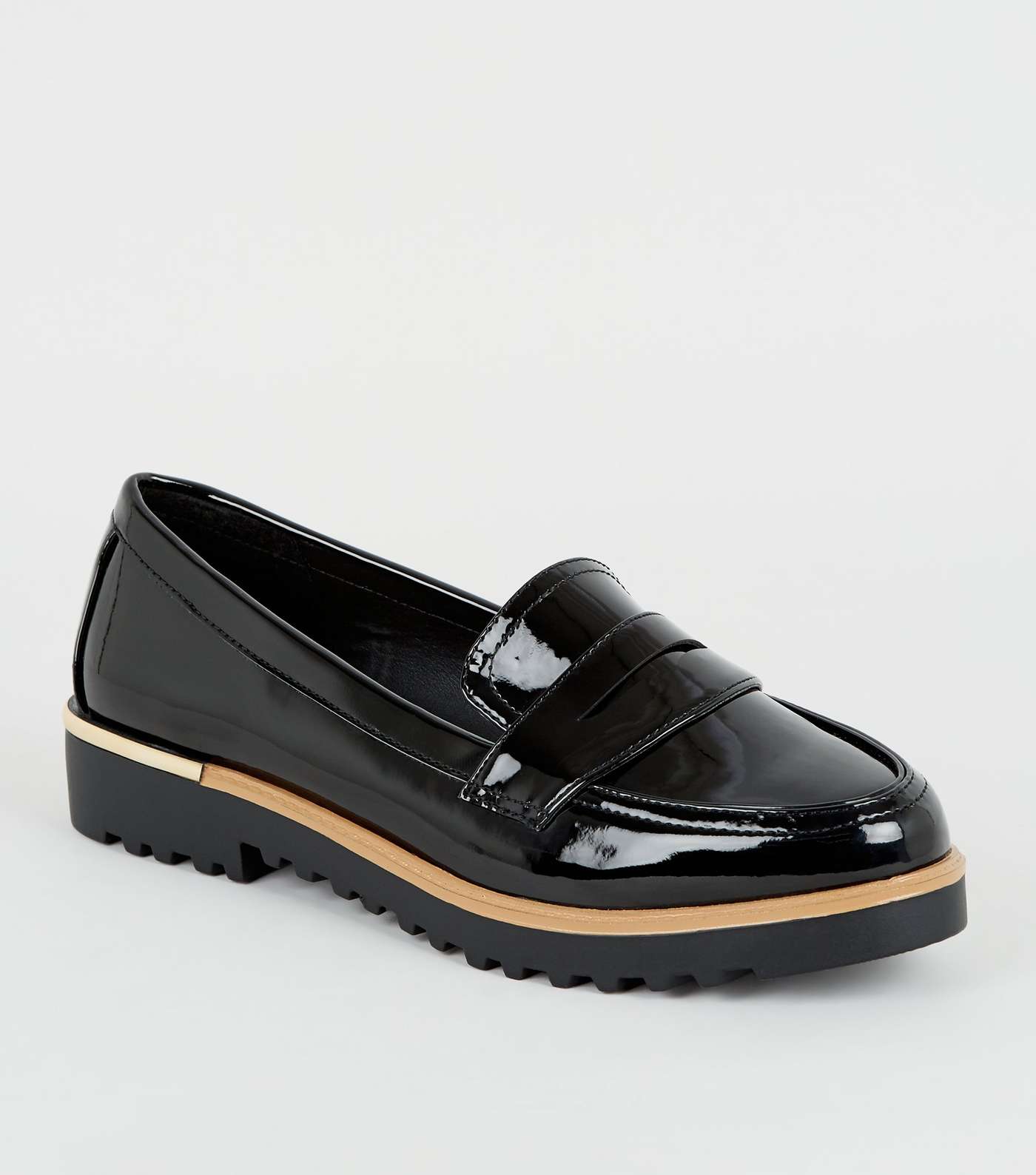 Black Patent Chunky Cleated Sole Loafers
