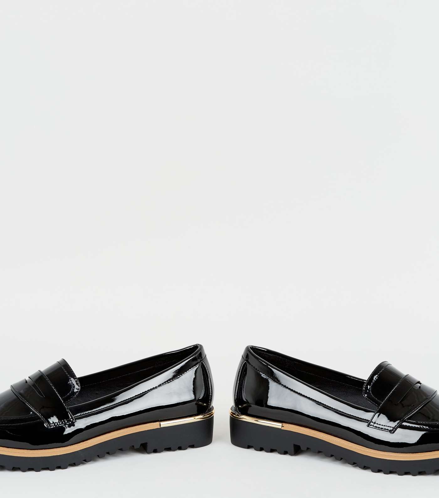 Black Patent Chunky Cleated Sole Loafers Image 3