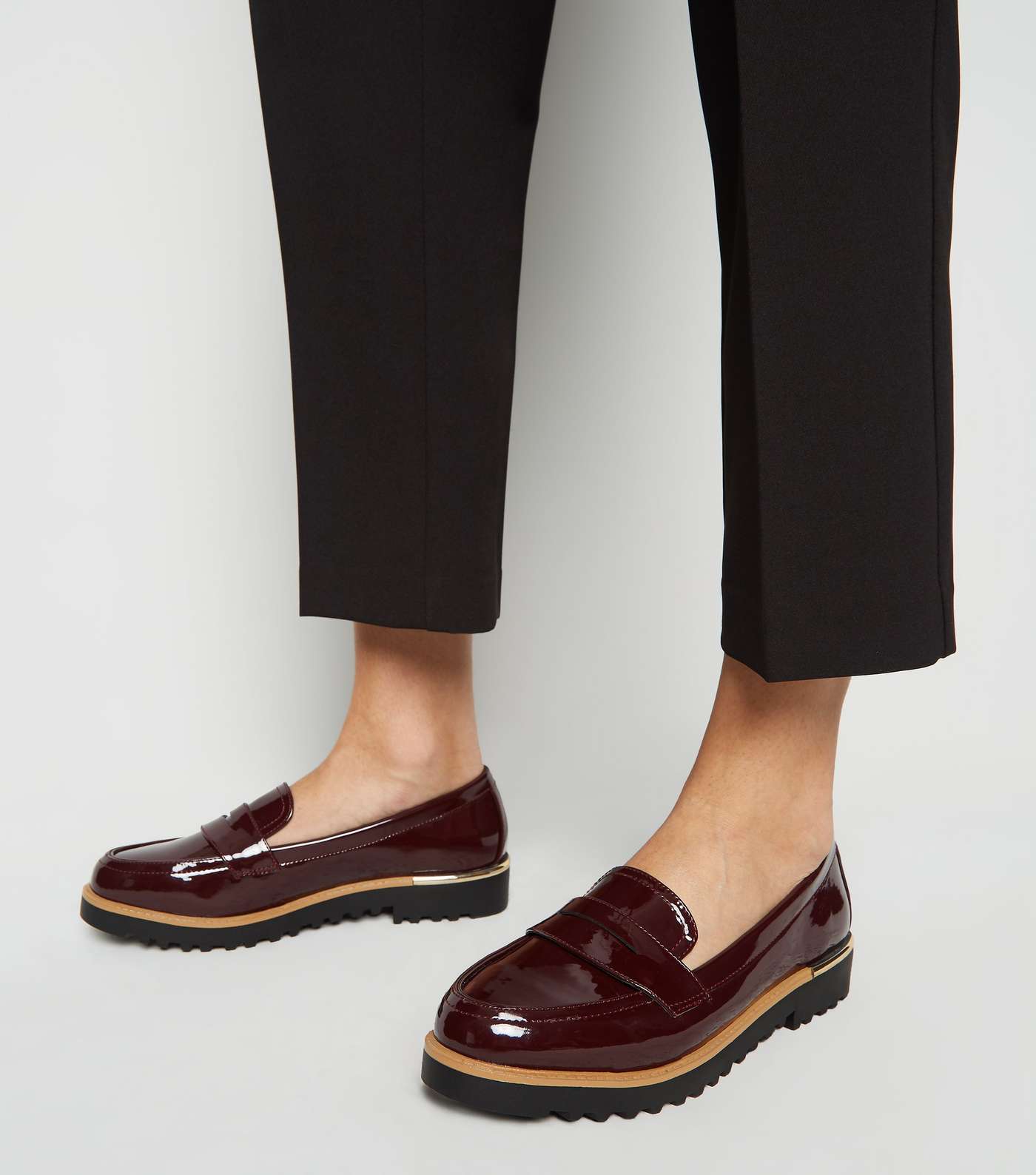 Burgundy Patent Metal Trim Chunky Loafers Image 2