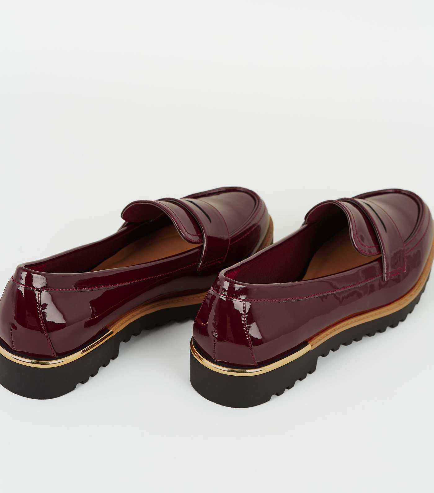 Burgundy Patent Metal Trim Chunky Loafers Image 4
