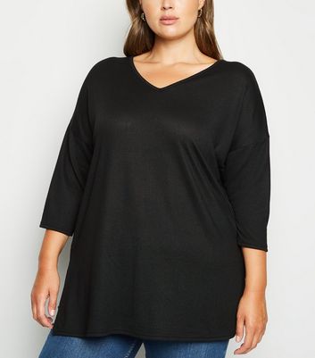 Curves Black Oversized V Neck Jumper 