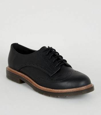 Black Leather-Look Chunky Lace Up 