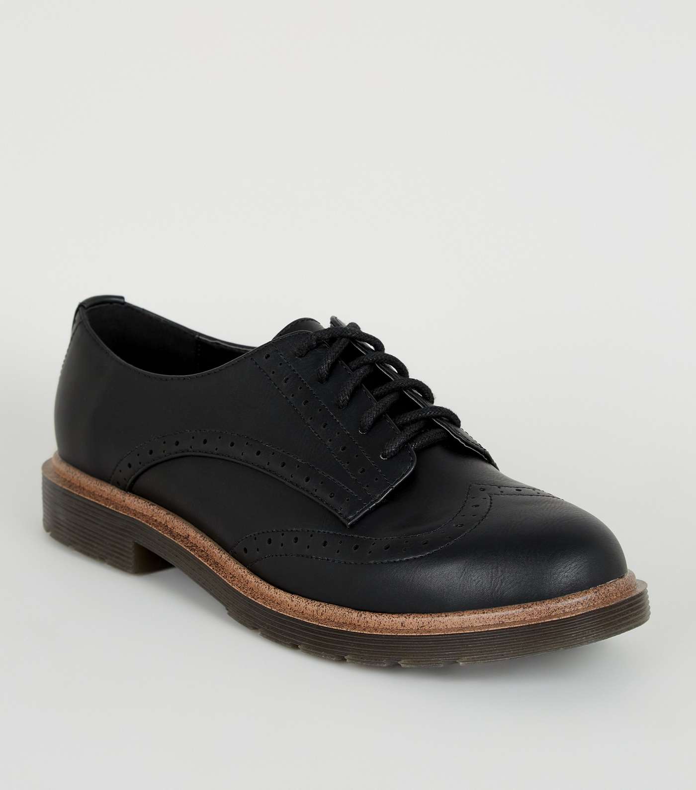 Black Leather-Look Chunky Lace Up Brogues