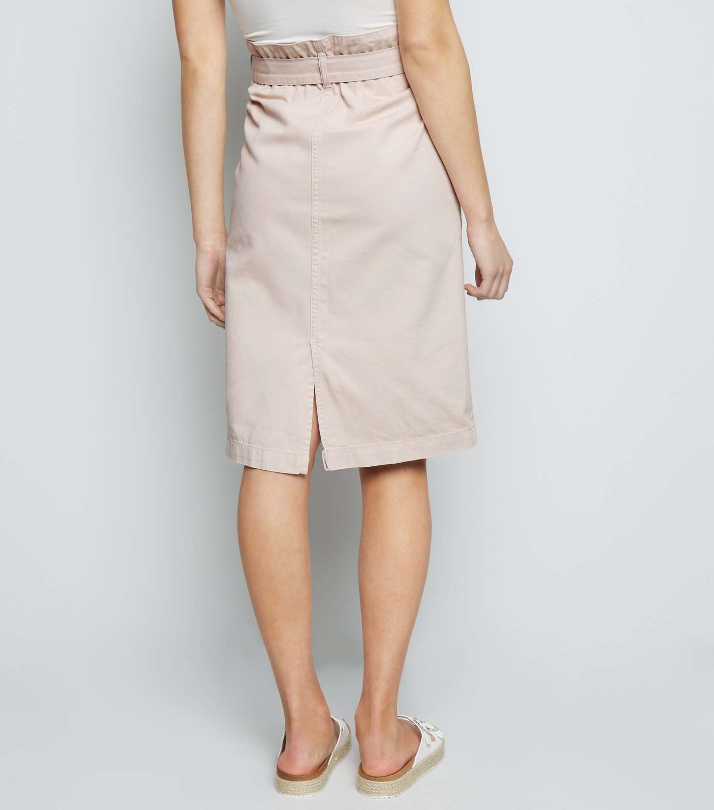 Ecru Button Up High Waist Denim Midi Skirt  Image 3