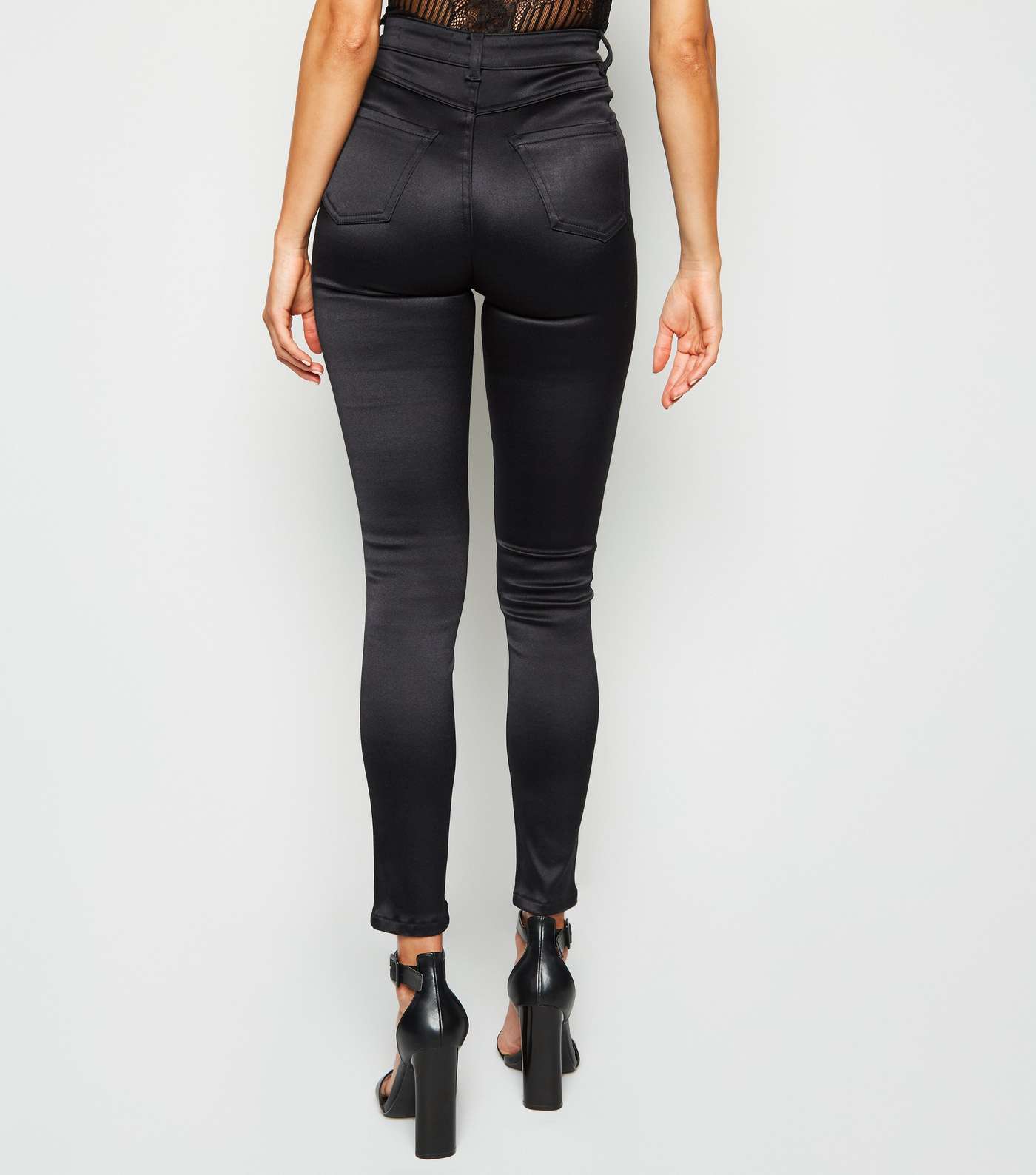 Black Satin High Waist Super Skinny Jeans Image 5