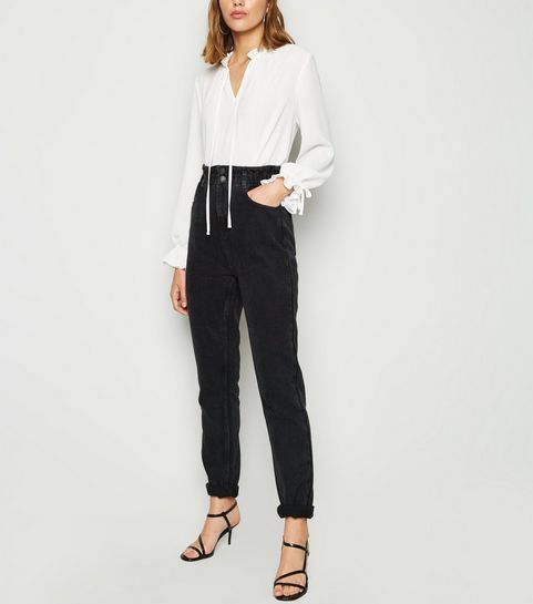 Black Washed Paperbag Tori Mom Jeans 