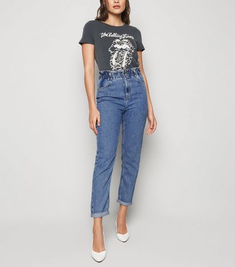 Blue Mid Wash Paperbag Tori Mom Jeans 