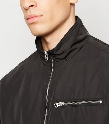 Black Funnel Neck Zip Front Bomber 