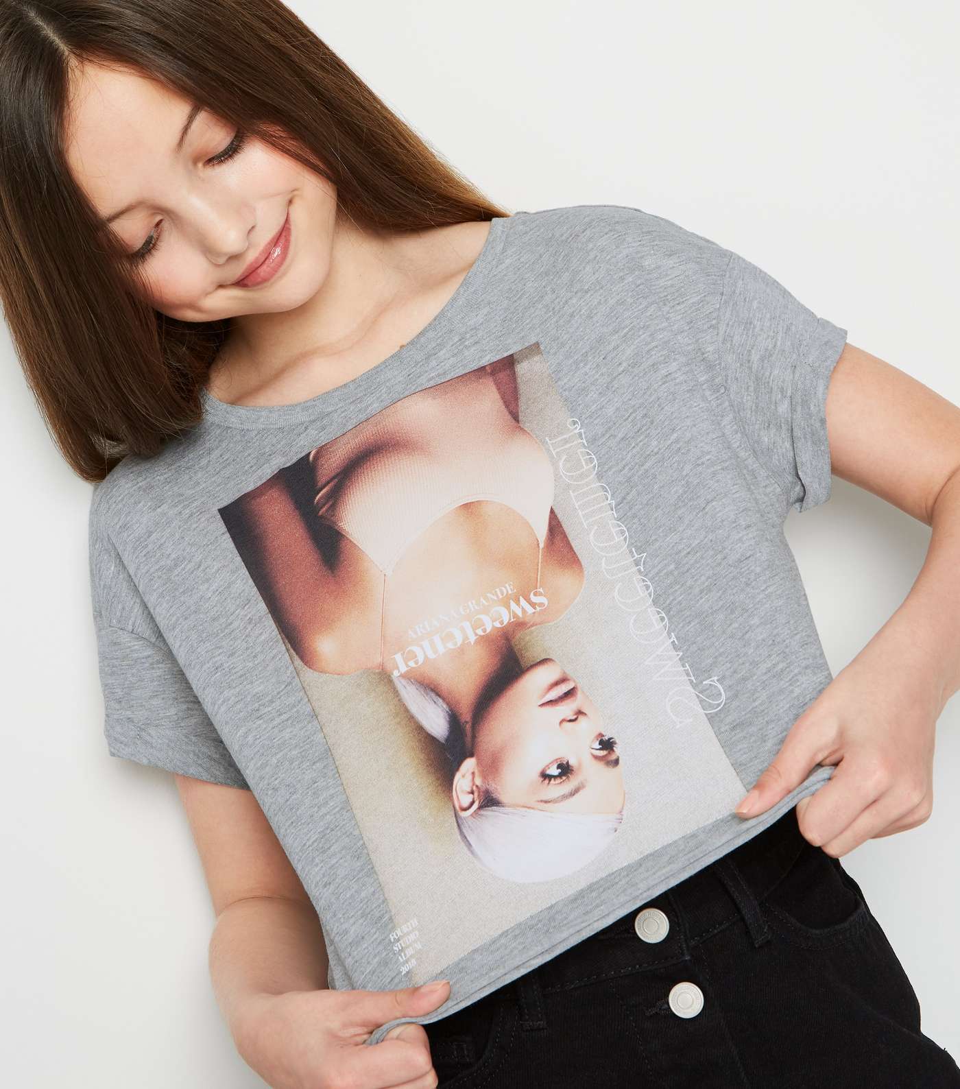 Girls Grey Ariana Grande Sweetener Album T-Shirt Image 5