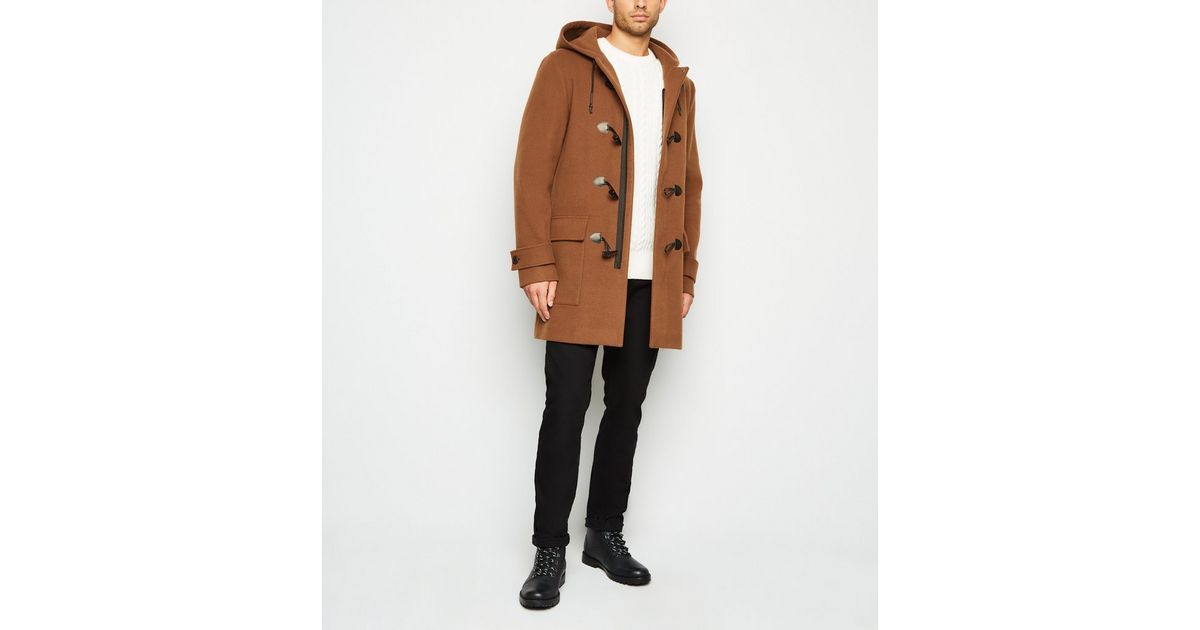 Camel Hooded Duffle Coat New Look