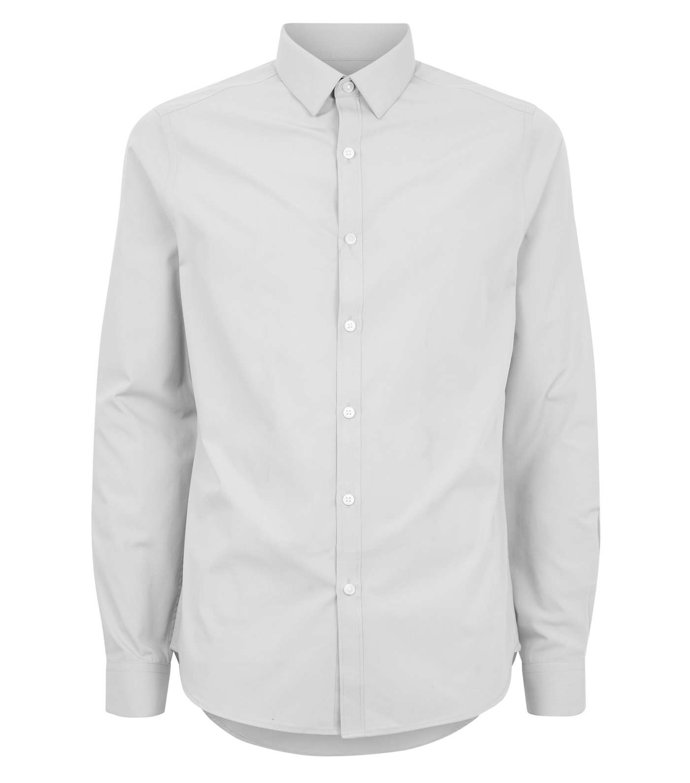 Pale Grey Long Sleeve Button Up Poplin Shirt  Image 4