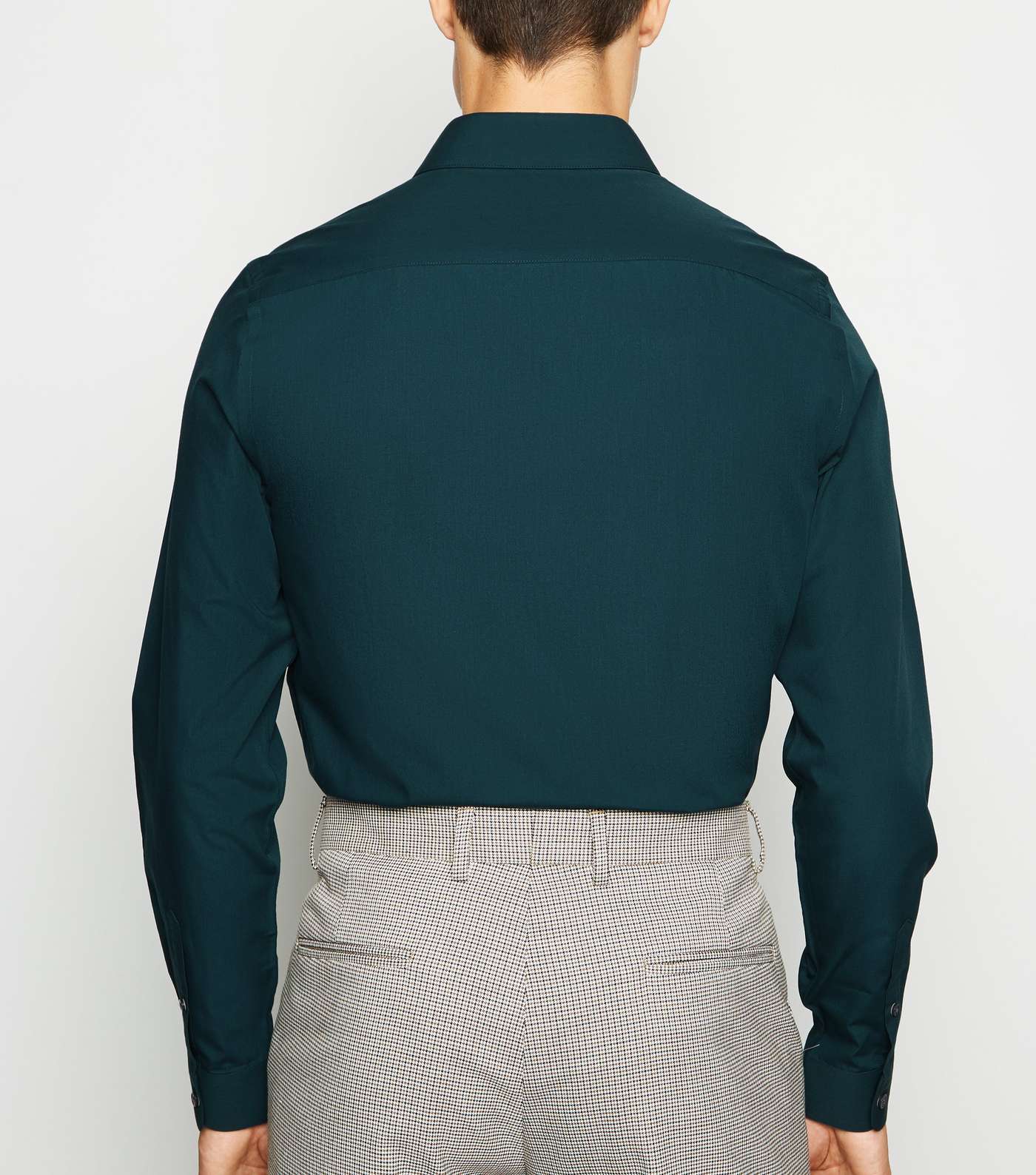 Dark Green Long Sleeve Button Up Poplin Shirt Image 3