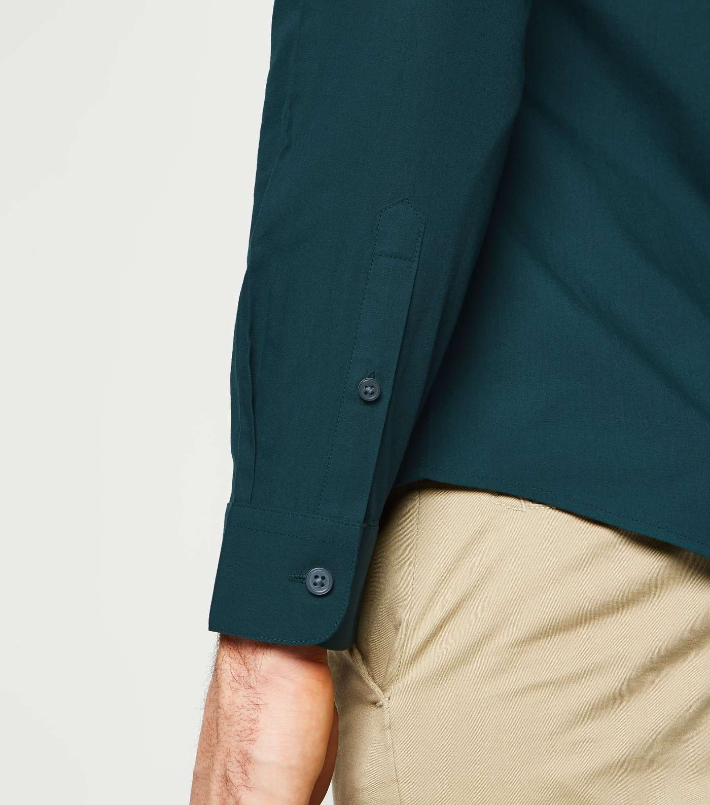 Dark Green Long Sleeve Button Up Poplin Shirt Image 5