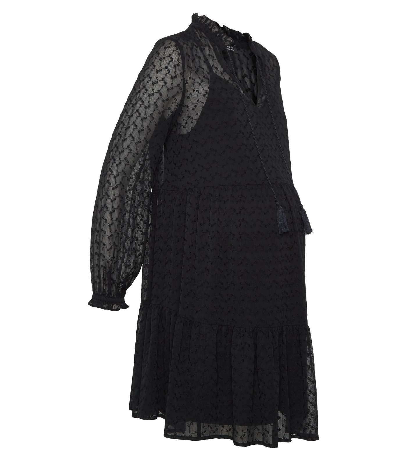 Maternity Black Tiered Embroidered Smock Dress Image 4