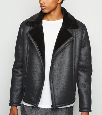 Mens black clearance leather aviator jacket