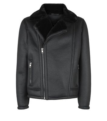 Black Leather-Look Aviator Jacket | New 