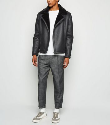 Black Leather-Look Aviator Jacket | New 