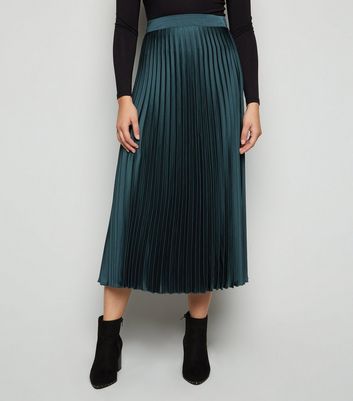 dark green satin midi skirt