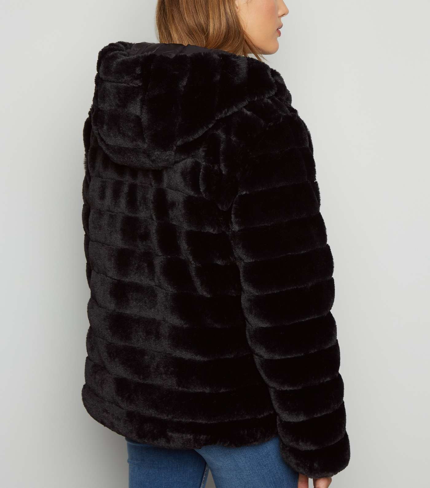Black Faux Fur Reversible Puffer Jacket Image 3