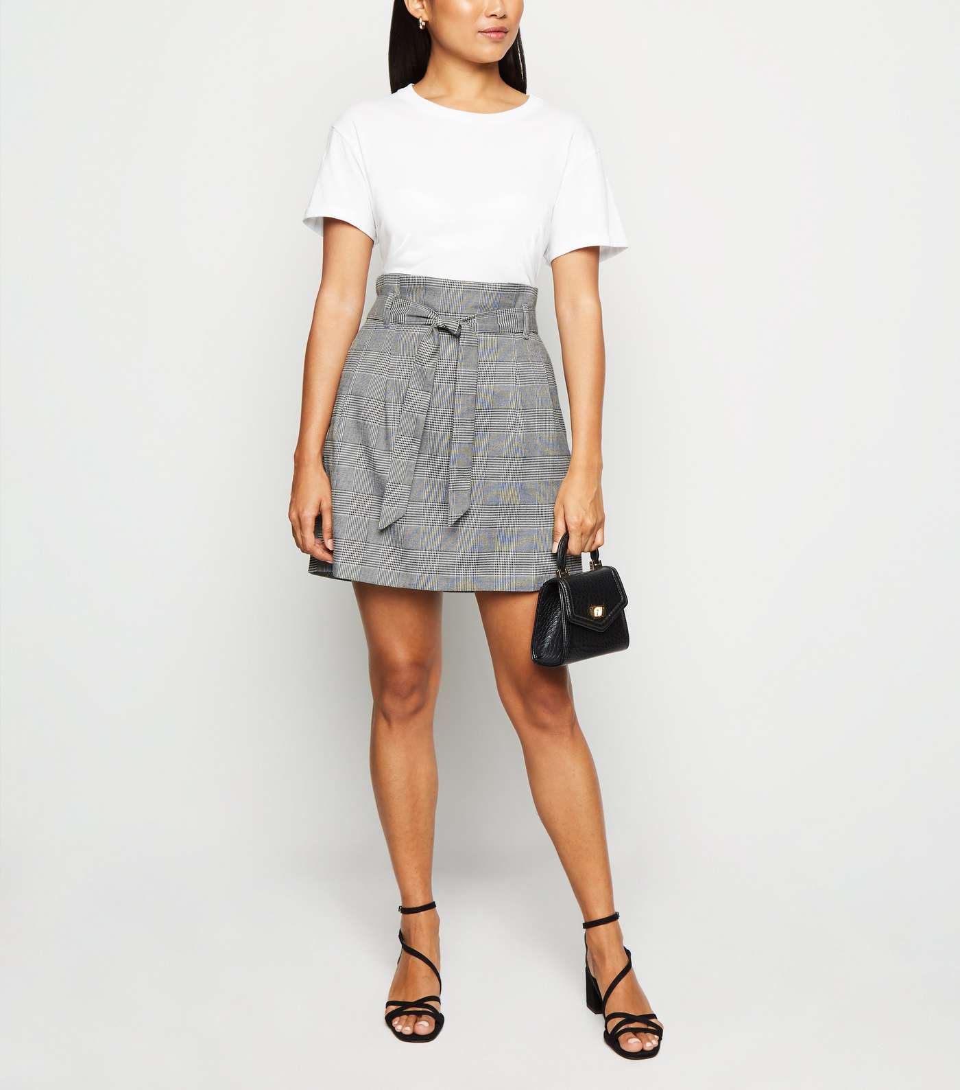 Petite Black Check High Waist Mini Skirt