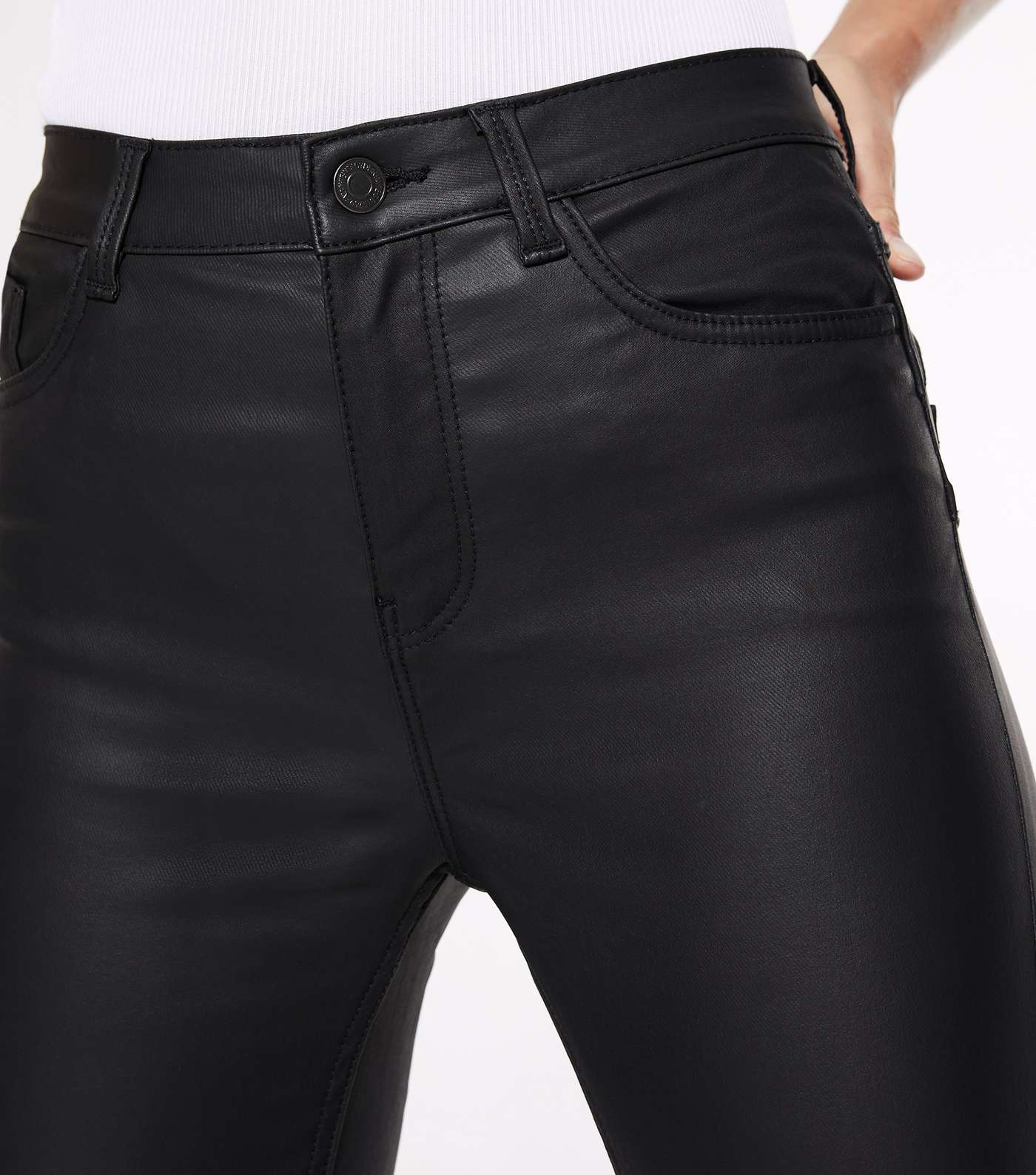 Petite Black Coated Leather-Look 'Lift & Shape' Jenna Skinny Jeans Image 3