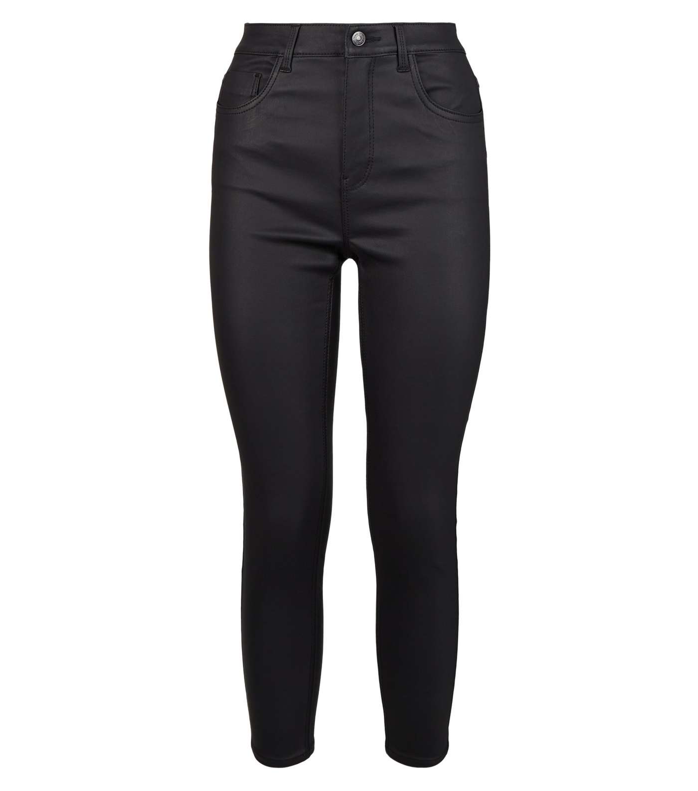 Petite Black Coated Leather-Look 'Lift & Shape' Jenna Skinny Jeans Image 5