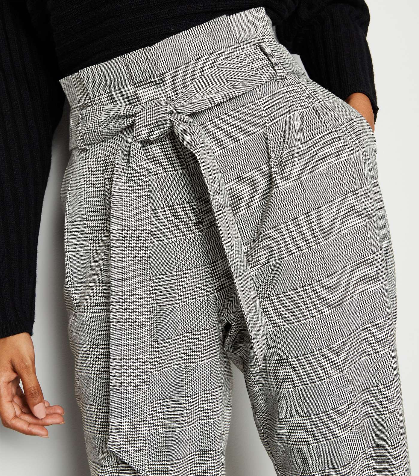 Petite Black Prince of Wales Check Trousers Image 2