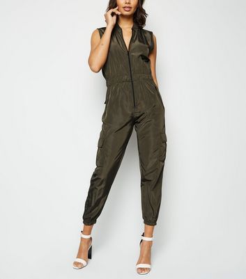 khaki zip jumpsuit