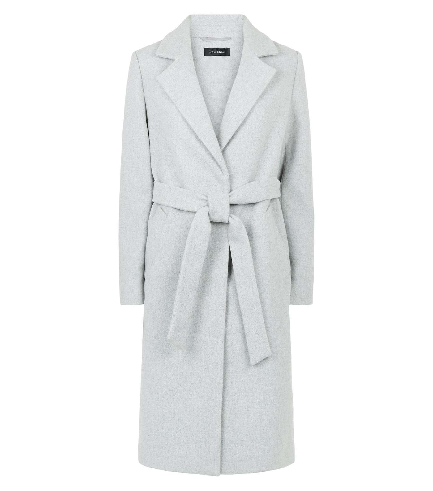 Pale Grey Longline Belted Coat Image 4