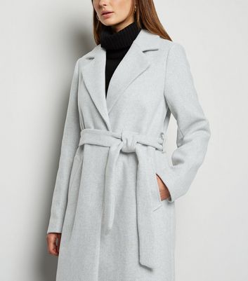 Pale Grey Longline Belted Coat | New Look