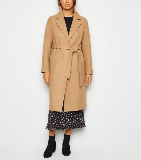 Camel Longline Belted Coat