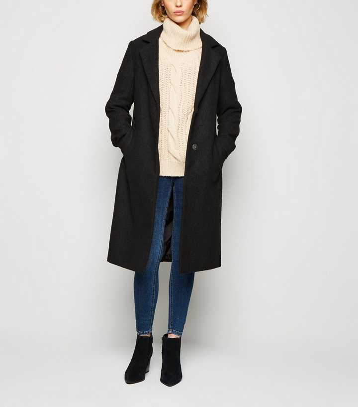 Black Belted Brushed Long Coat | New Look