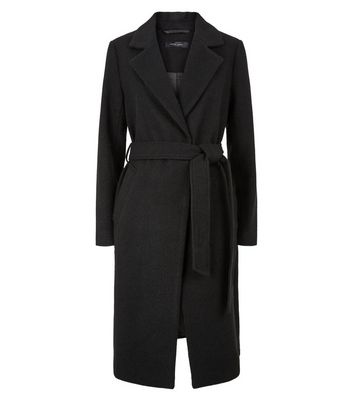 Black Belted Brushed Long Coat | New Look
