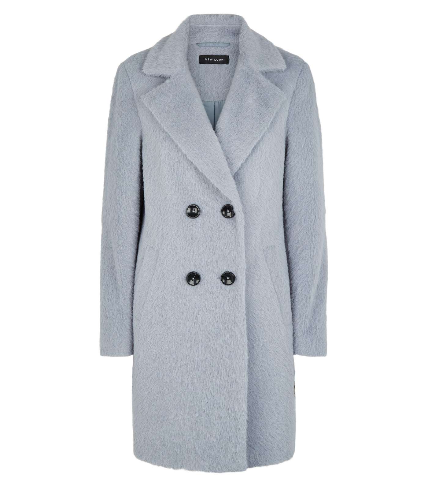 Pale Blue Fluffy Collared Longline Coat Image 4