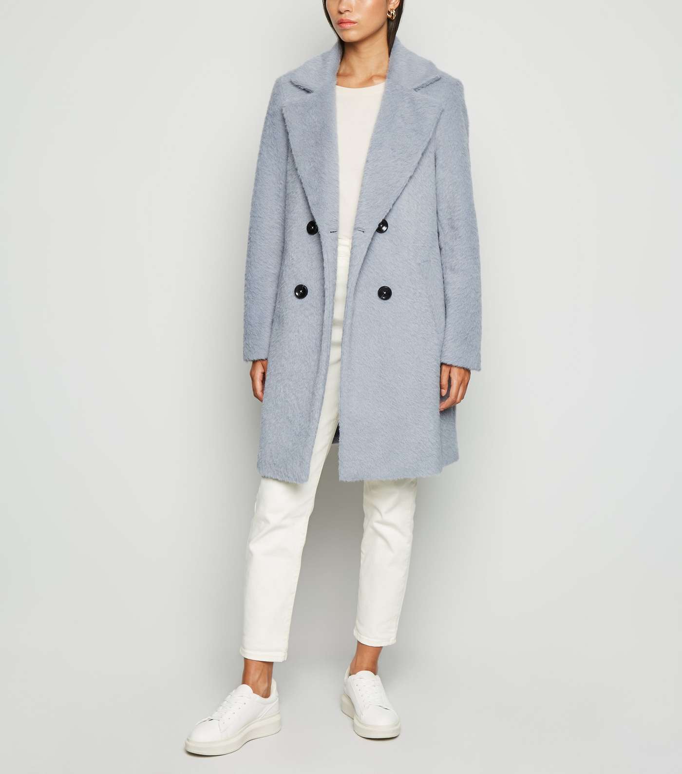 Pale Blue Fluffy Collared Longline Coat Image 2
