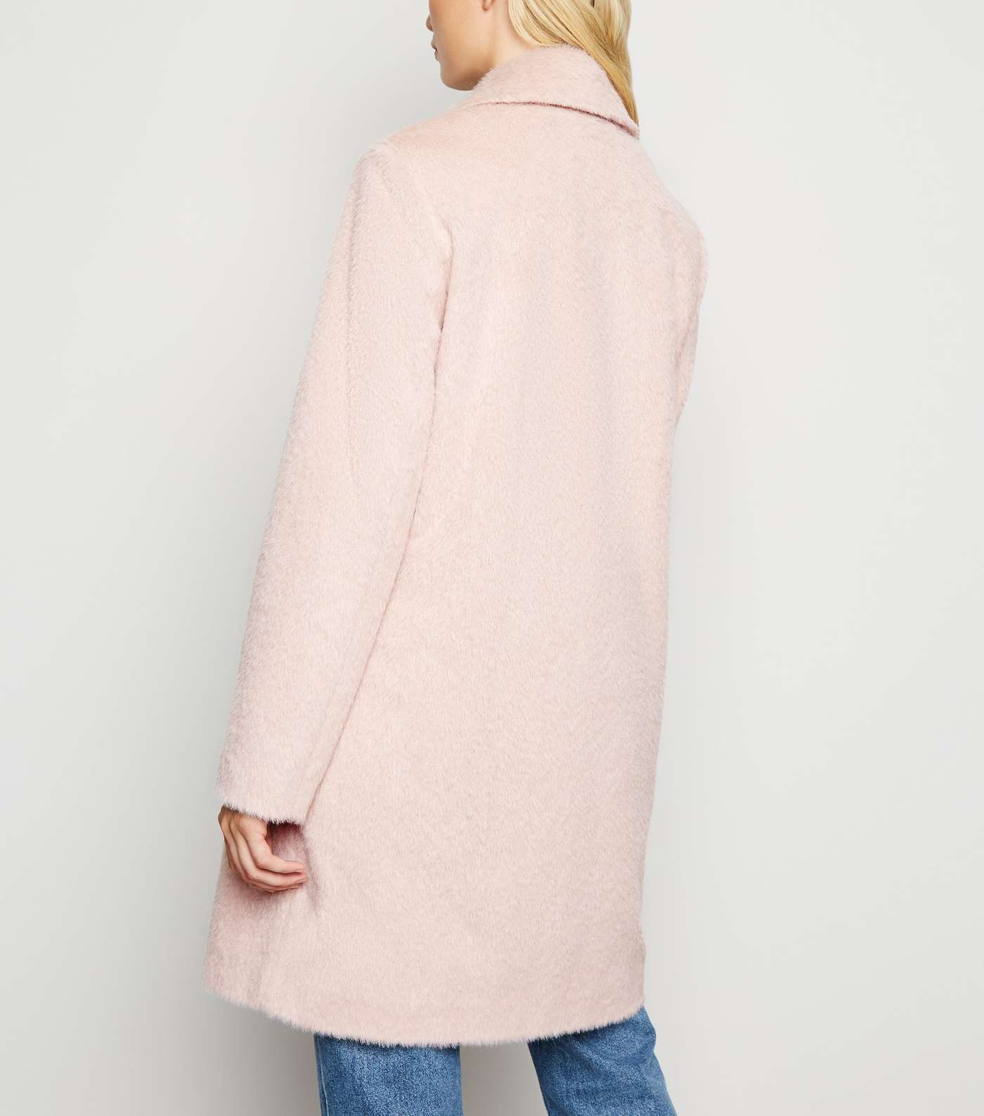 Pale Pink Fluffy Collared Longline Coat Image 3