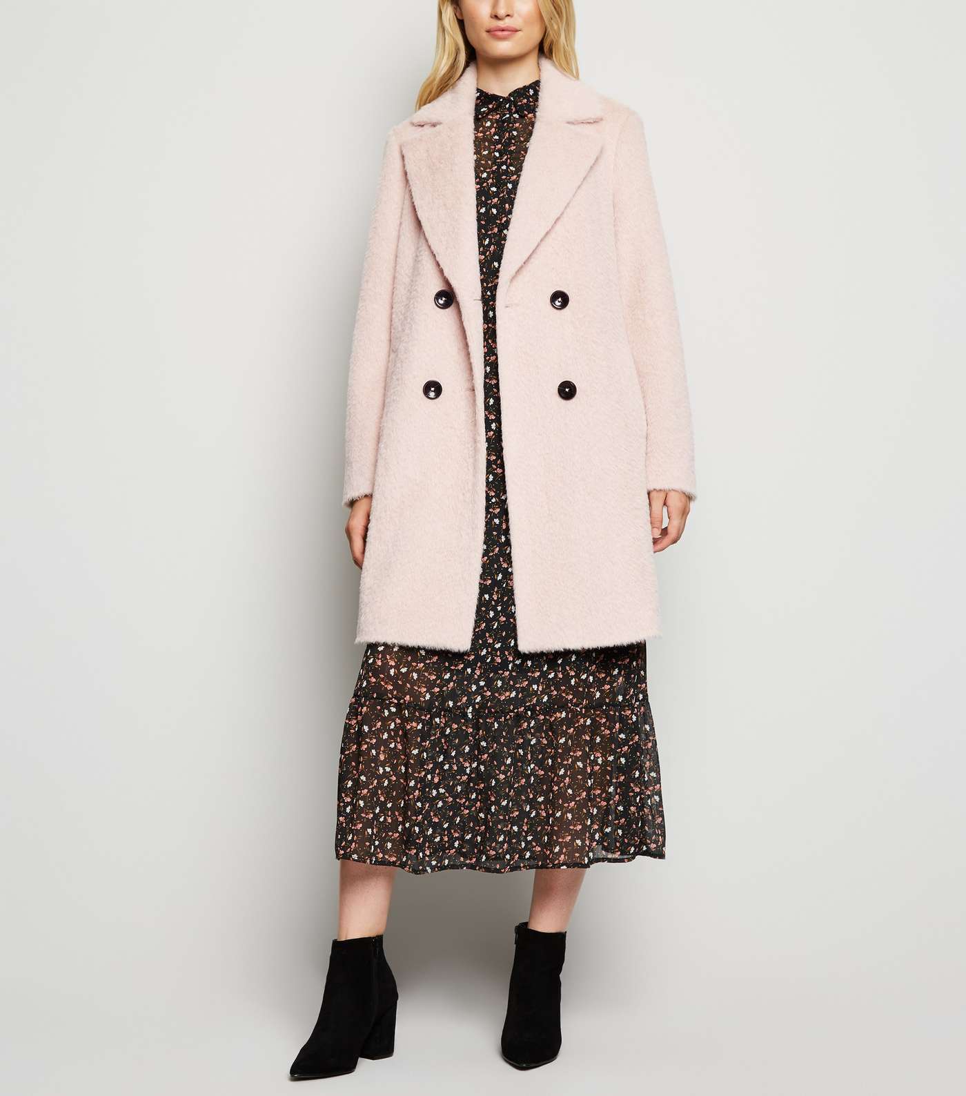 Pale Pink Fluffy Collared Longline Coat Image 5