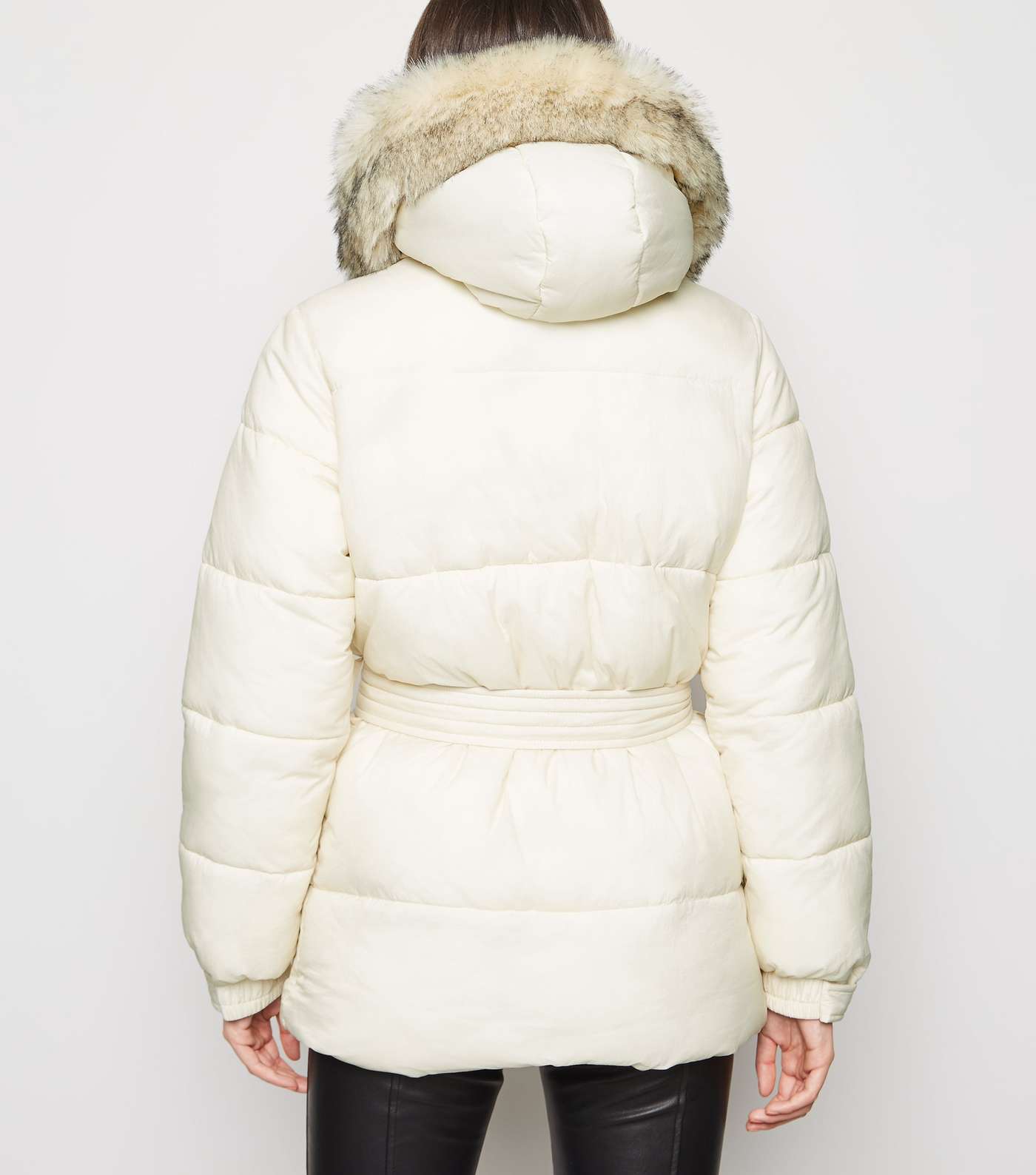 Off White Belted Puffer Jacket Image 5