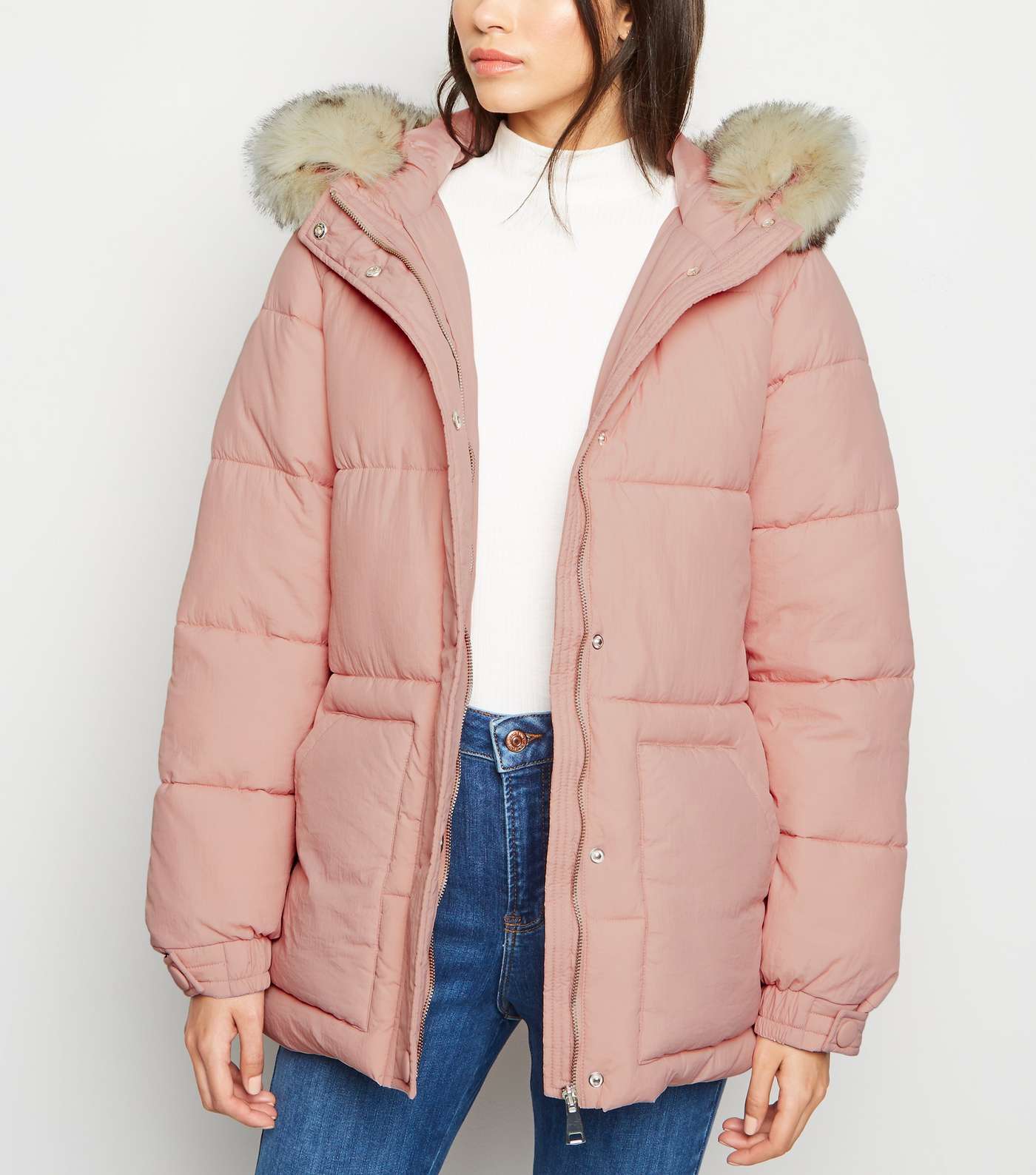 Pale Pink Belted Puffer Jacket