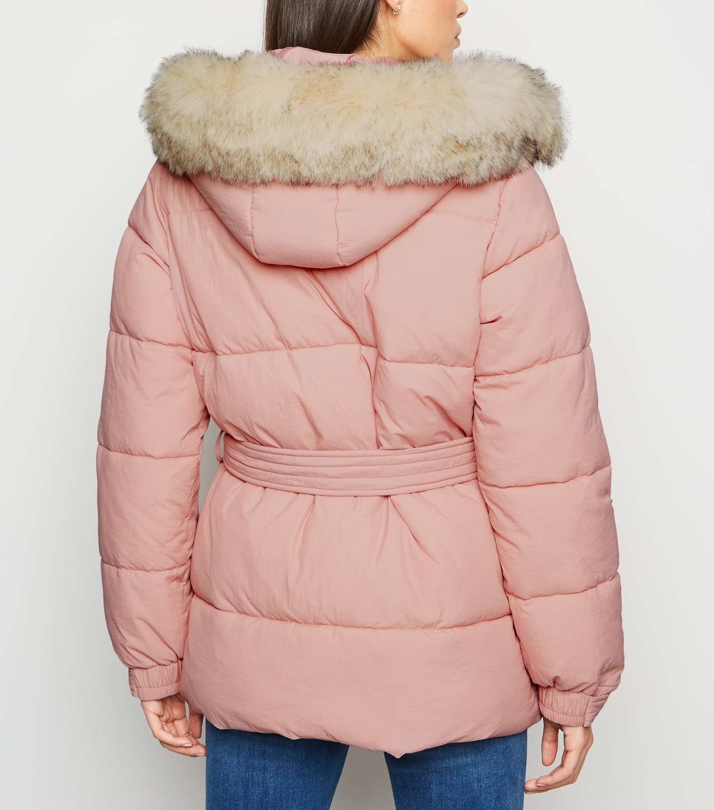 Pale Pink Belted Puffer Jacket Image 3