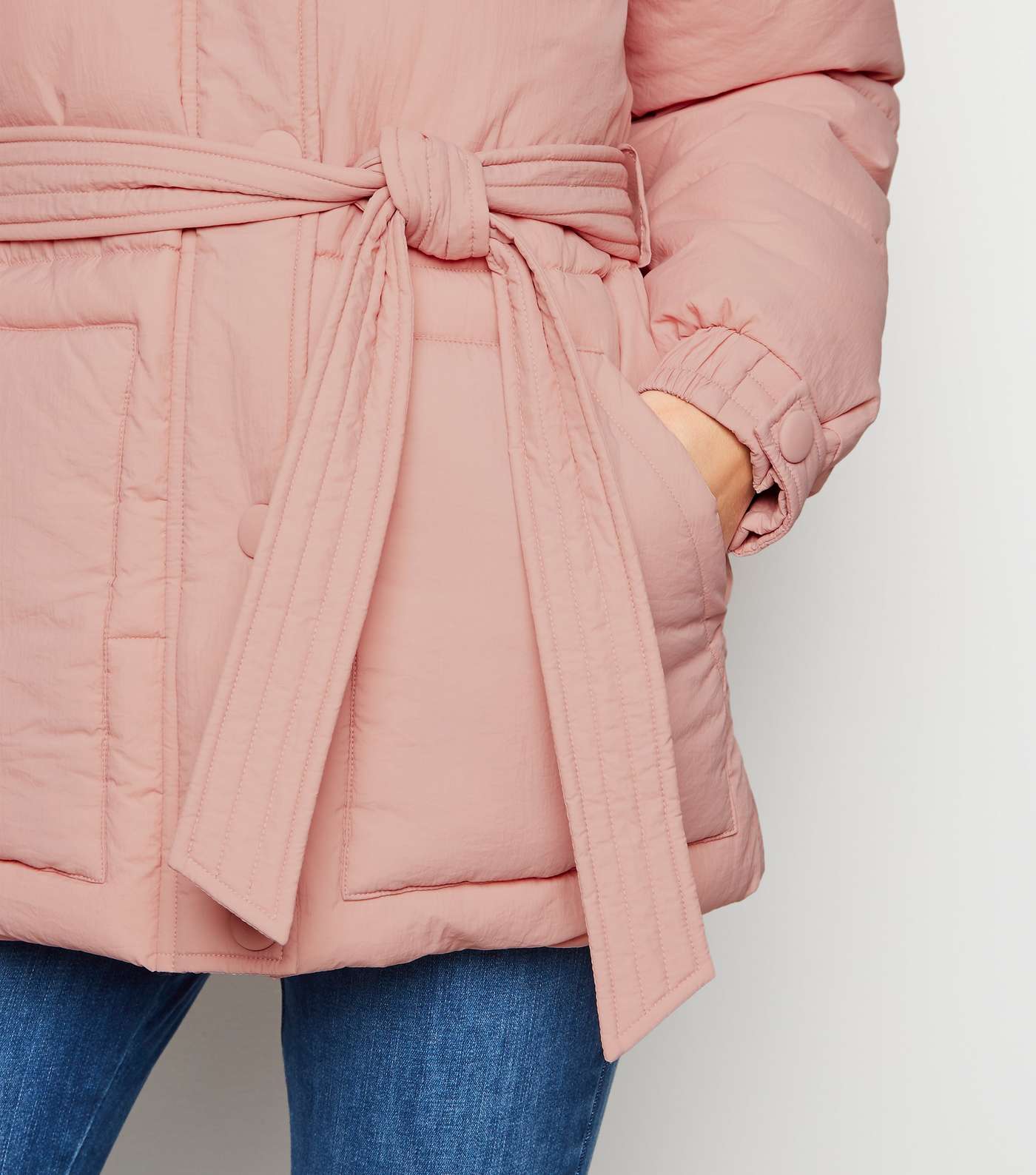 Pale Pink Belted Puffer Jacket Image 5