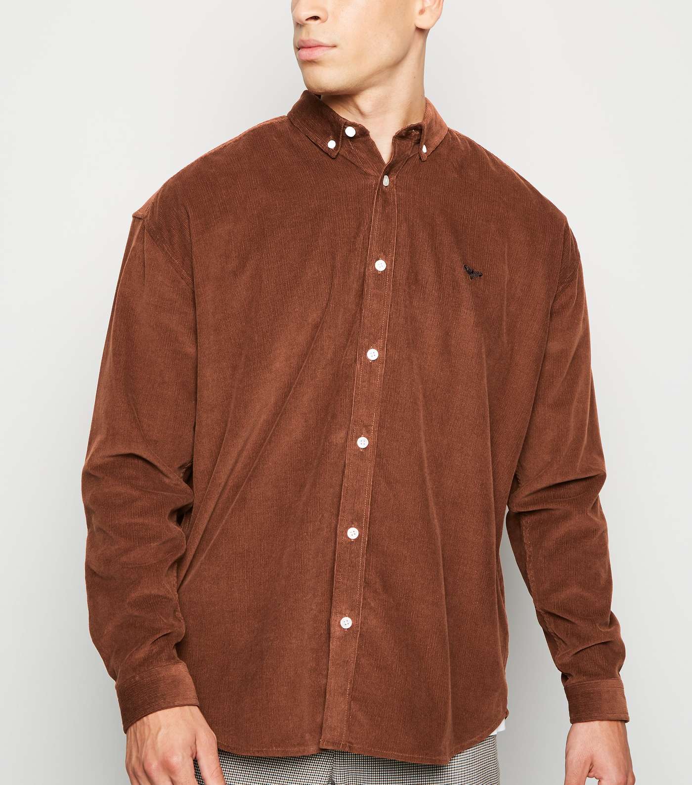 Rust Cord Moth Embroidered Oversized Shirt 