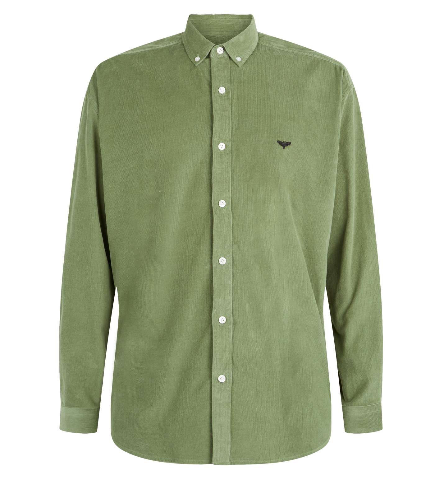 Olive Cord Moth Embroidered Oversized Shirt  Image 4