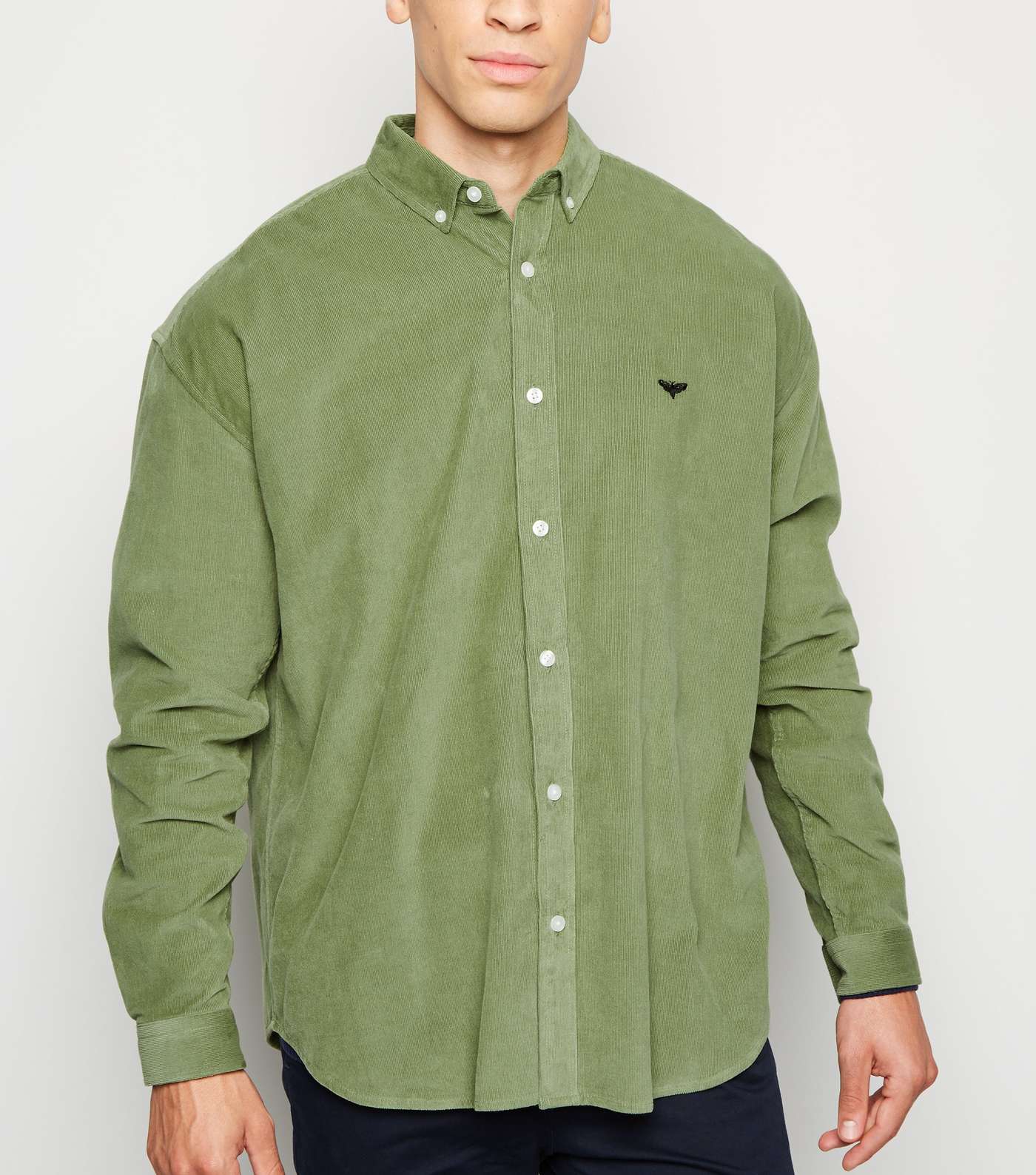 Olive Cord Moth Embroidered Oversized Shirt  Image 6