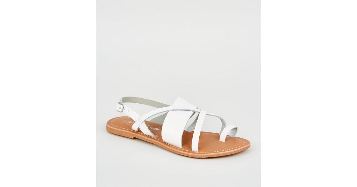 Wide Fit White Leather Strappy Sandals | New Look