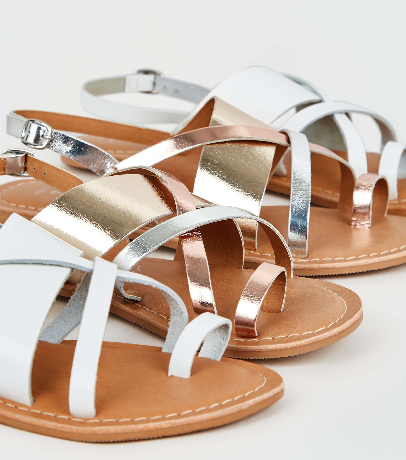 Wide Fit Multicoloured Metallic Leather Strappy Sandals Image 4