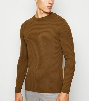 Image of Brown Long Sleeve Muscle Fit Jumper New Look