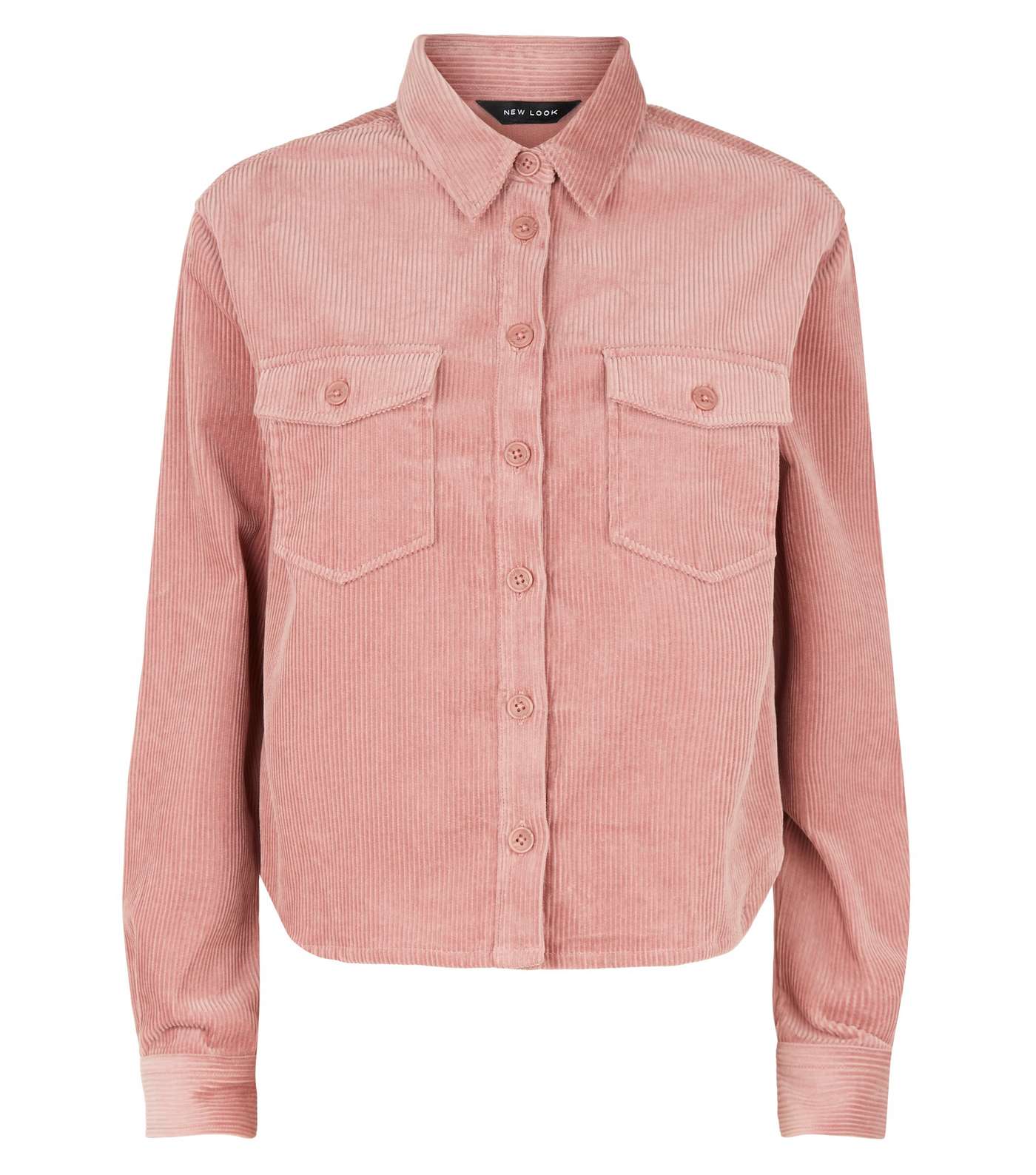 Pale Pink Corduroy Patch Pocket Crop Shirt  Image 4