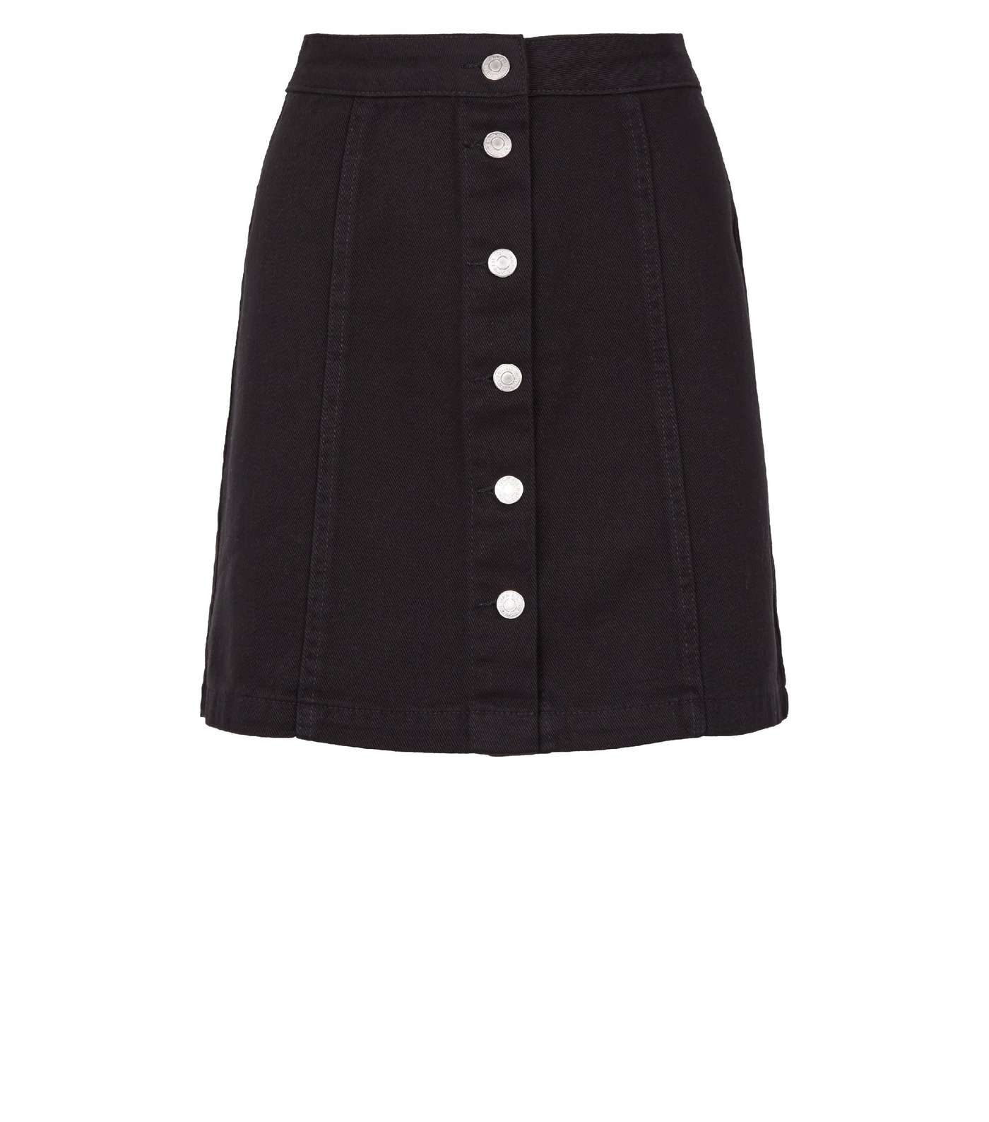 Black Button Up A-Line Denim Skirt Image 4